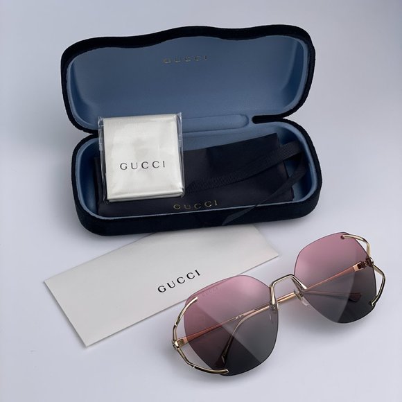 NEW GUCCI GG0651S 001 Gold Purple Green Gradient Square Oversized Rimless Women - Picture 11 of 12